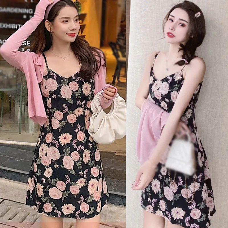 

ROPALIA Women Floral Print Suspender Dress Sleeveless Summer Slim Dress Vestidos