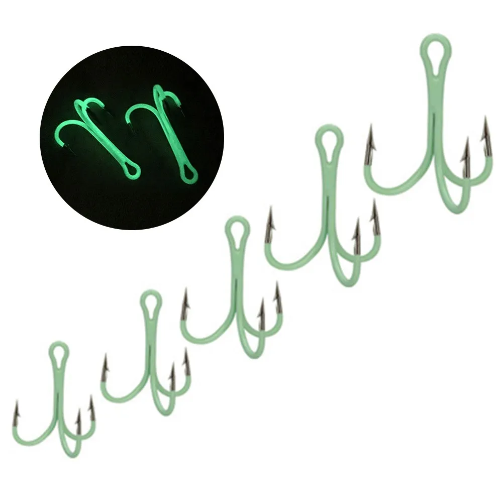 

10pcs Glow In Night Luminous Treble Hooks Fishing Lures Hook Tackle Supplies High Carbon Steel 2/4/6/8/10# Strong And Sharp Hook