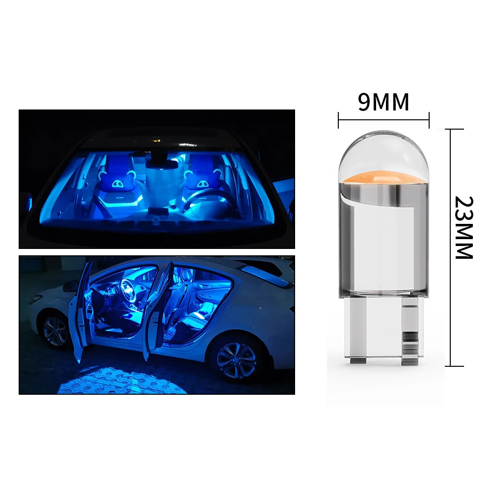 

10pcs T10 License Plate Light W5W 194 Glass Housing COB LED Bulb Wedge Dome Light Door Parking clearance lights Car Accessories