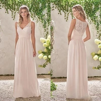 classy lace bridesmaid dresses cheap long a line v neck pleated wedding guest dress floor length chiffon party gowns