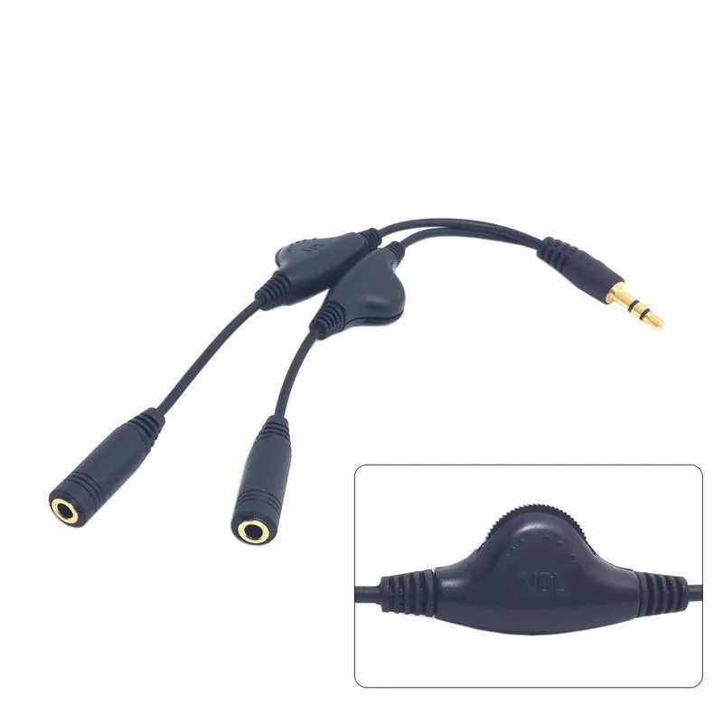 

3.5mm Stereo Male to Double 3.5mm Female Audio Headphone Y Splitter Cable with Volume Control Switch