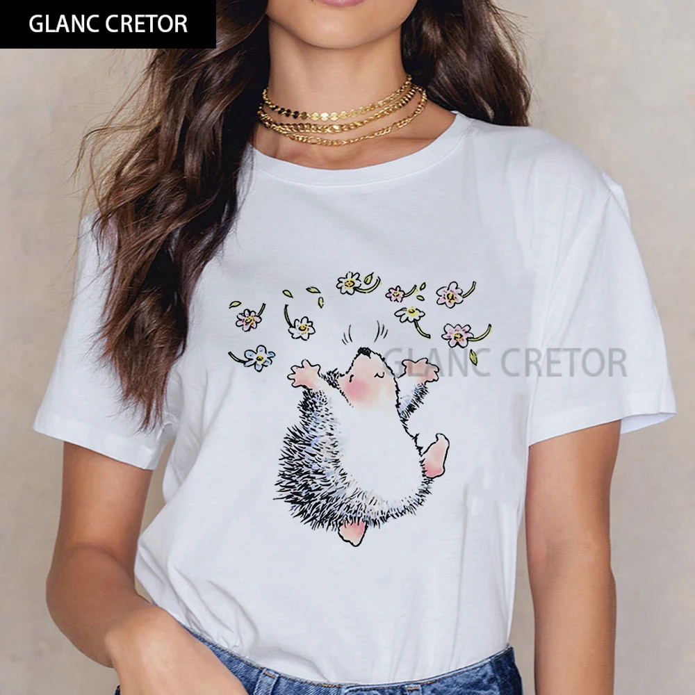 

Spring Summer Tshirt Pleasing Printing Tee shirt Show Thin T-shirts Fashion Round Neck Hedgehog Love T shirt Women