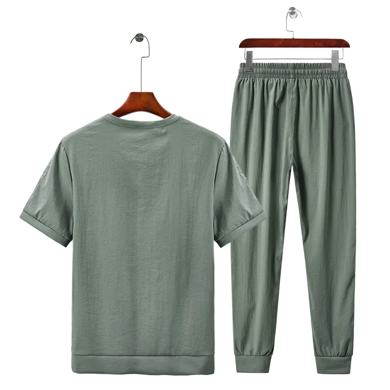 

Men Short Sets 2021 Summer Trend Brand Two Piece Suit Casual T Shirts + Trousers Jogging Tracksuit Male Loose Home Chothes