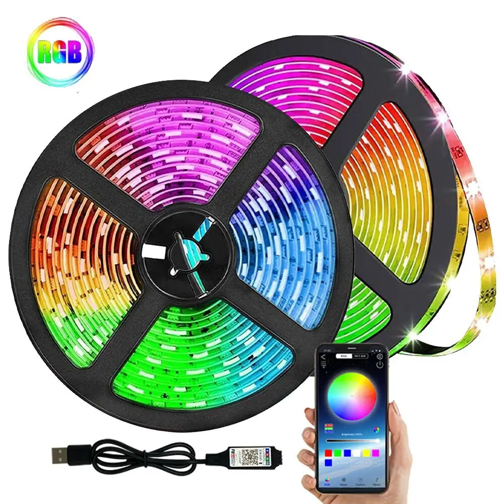 

Светодиодная RGB лента с управлением через приложение по Bluetooth, USB, 3 клавиши, гибкая лента для лампы 5050, 5 В, декоративная подсветка телевизора, ...