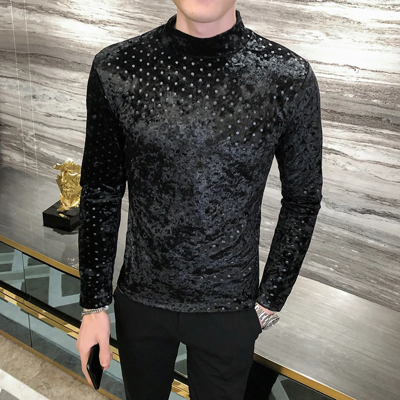 Футболка мужская Трикотажная с длинным рукавом в горошек универсальная модная