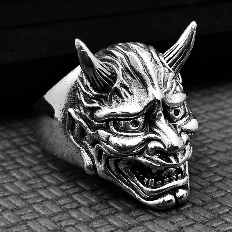 

Retro Hannya Mask Ring Japanese Style Men's Halloween Ring Hip Hop Rock Fashion Jewelry Gifts Adjustable