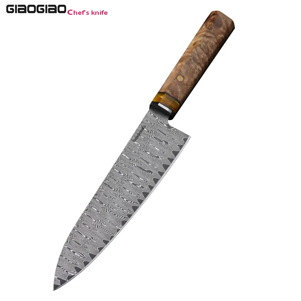 

GIAOGIAO 8 Inch Damascus Steel Chef Knife Shadowwood Handle Kitchen Fruit Peeling Sashimi Cleaver Knives Bar Paring BBQ Tools