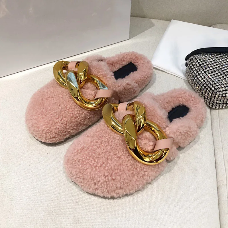 Женские тапочки из натуральной шерсти на плоской подошве | Обувь