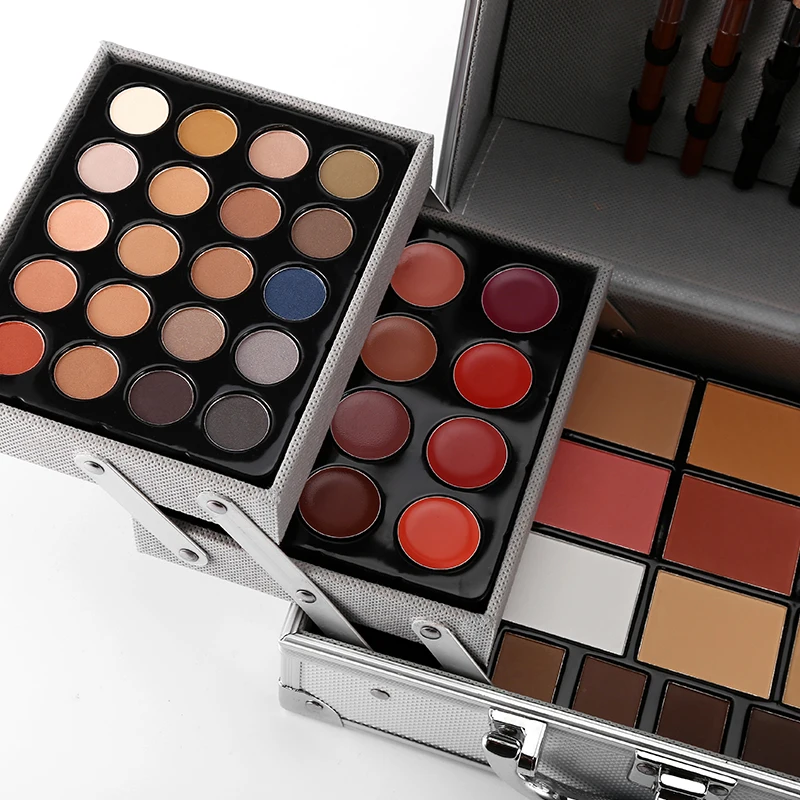 Набор палетки для макияжа Miss Rose матовые мерцающие тени век пудра лица губная