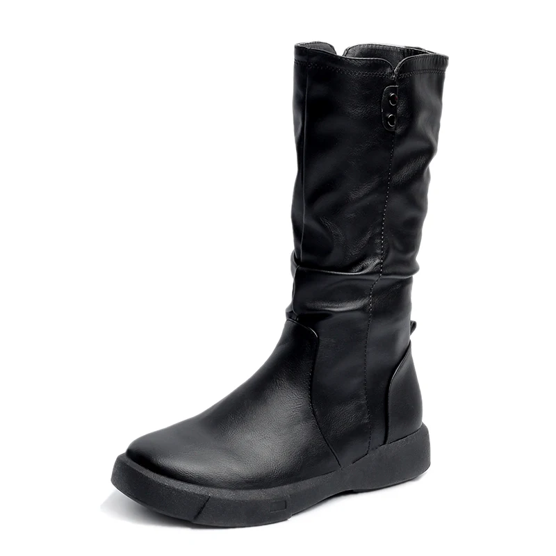 Buckle Thick Bottom Boots Women Fashion Mid-Calf Round Toe Botas Mujer Platform Zipper Plus Cross Lace-Up Stivali