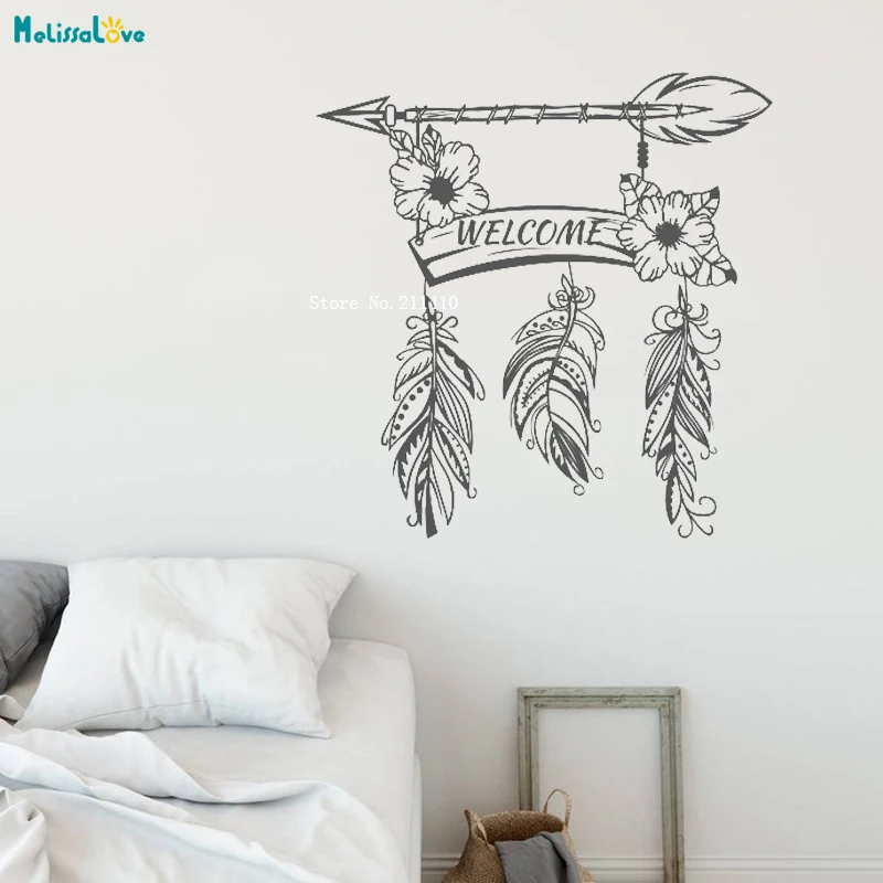 Виниловые наклейки на стену с надписью Добро пожаловать в этническом стиле виде