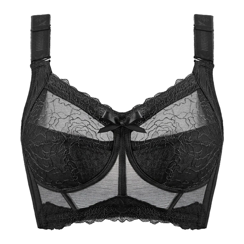 Womens Minimizer Bra Full Coverage Wireless Bra Non-padded Lace Floral Embroidery Ultra-thin Unlined Bra Longerie for Woman 42 E