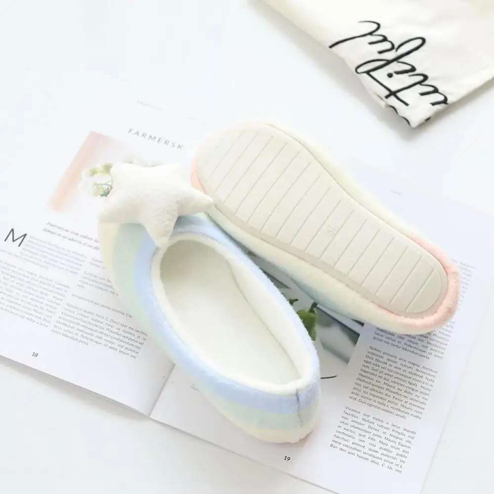 Soft Rainbow Stripe autumn and winter moon shoes Cloud Star soft bottom non slip bag and home slippers