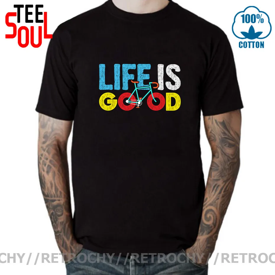 Retrochy Life is Good футболка Мужская забавная для горного велосипеда велосипедиста