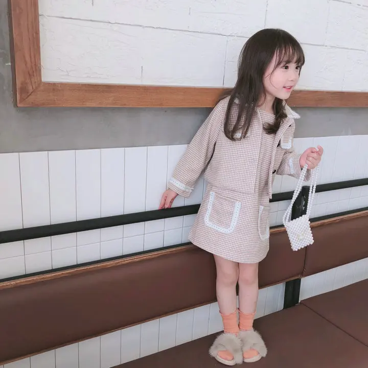 2 шт. детская клетчатая куртка с отложным воротником и длинным рукавом|Комплекты