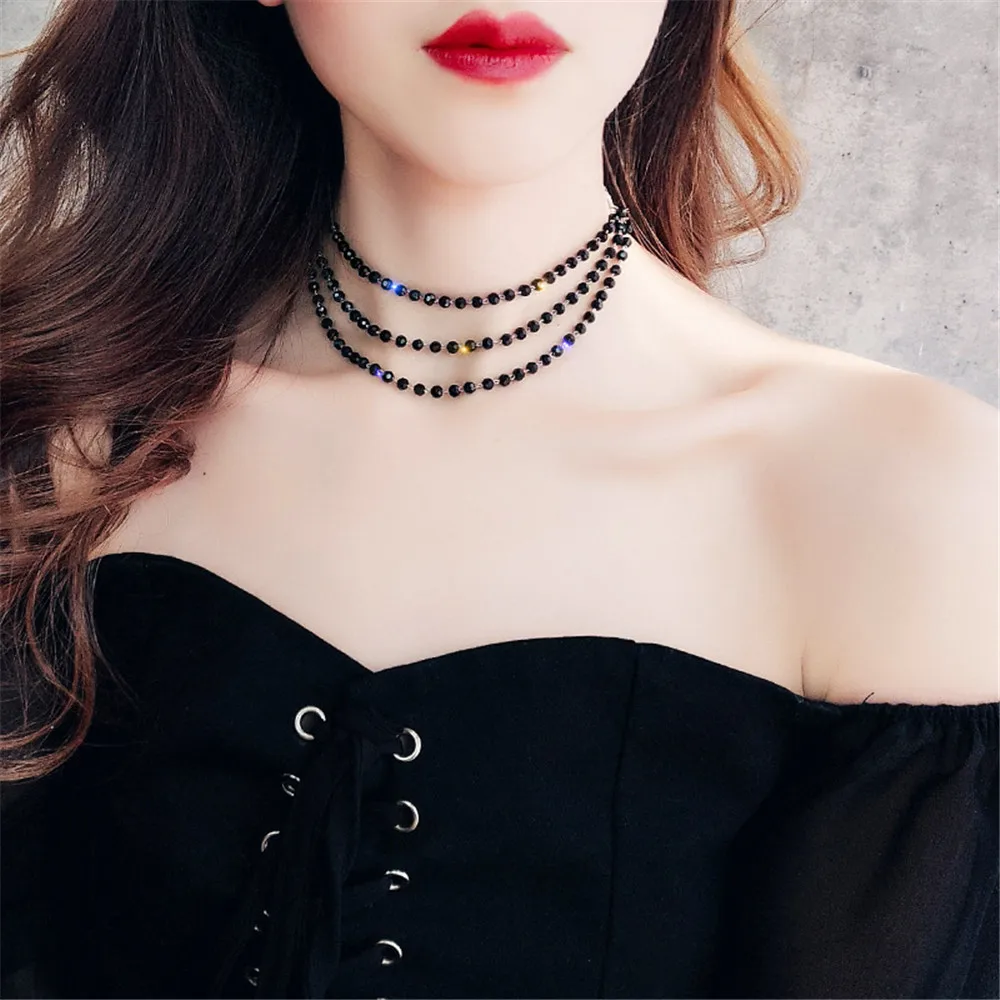 CRLEY 3 слоя новые Collares сексуальные черные Чокеры Кристалл черное ожерелье колье