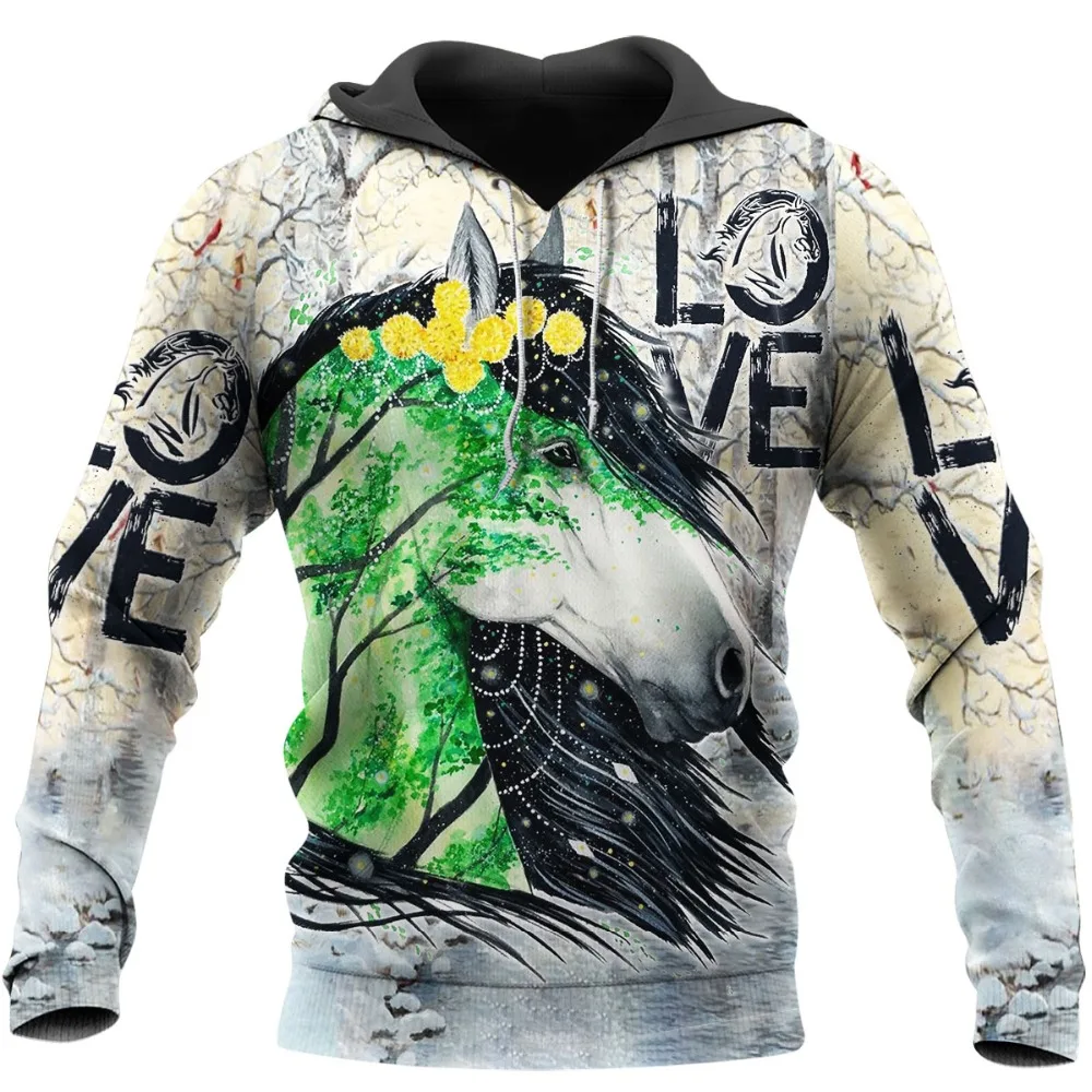 Новинка 2020 модные толстовки с капюшоном изображением животных лошадей индийских