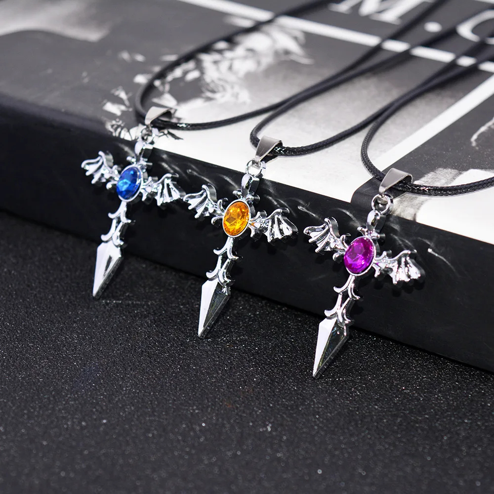 

Korean Fashion Necklace For Men Angel & Demon Wings Stainless Steel Cross Pendant Jewelry Wax Rope Accessory Collares Para Mujer