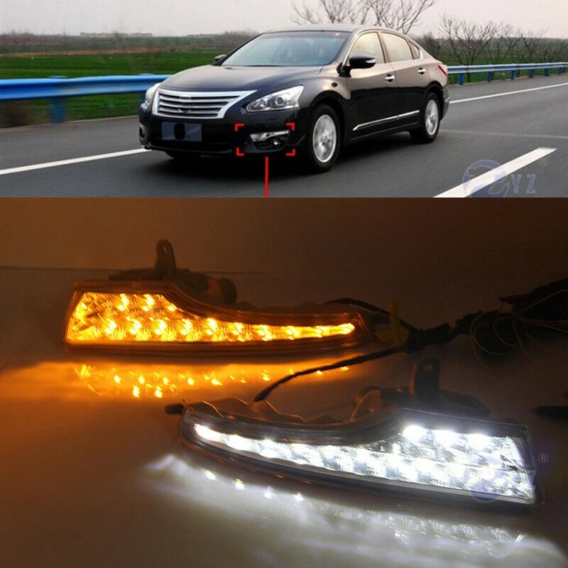 

Car Daytime Running Light DRL LED Fog Lamp Cover with Yellow Turning Signal Functions for Nissan Altima Teana 2013-2015