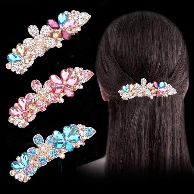 

Lady Large Crystal Flower Hair Clips Rhinestone Ponytail