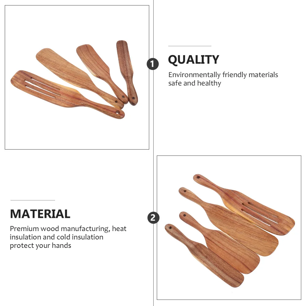

4pcs Wood Kitchen Turner Spatula Mixing Holder Cooking Utensils Dinner Shovel