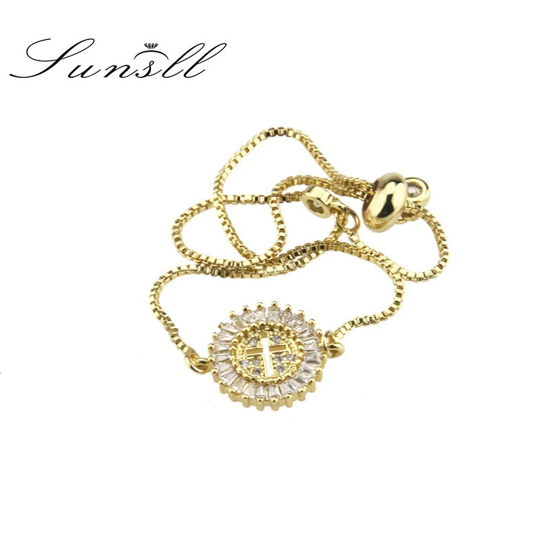 Новый золотой медный браслет SUNSLL с белым цирконием круглый маленький женский