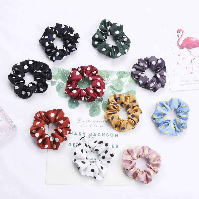 

Fashion Women's Simplicity Solid Color Dots Elastic Hairbands College Style Hair Scrunchies Girl's Rubber Band Headpiece New