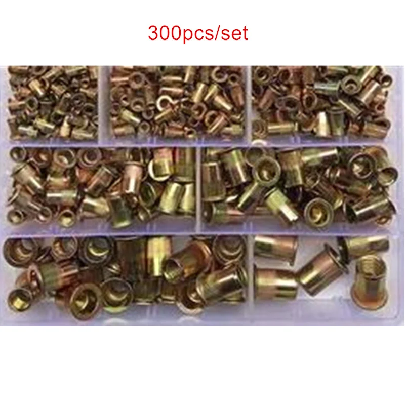 

300 шт./компл. хромированная Вертикальная гайка с заклепками в коробке M3/4/5/6/8/10/12