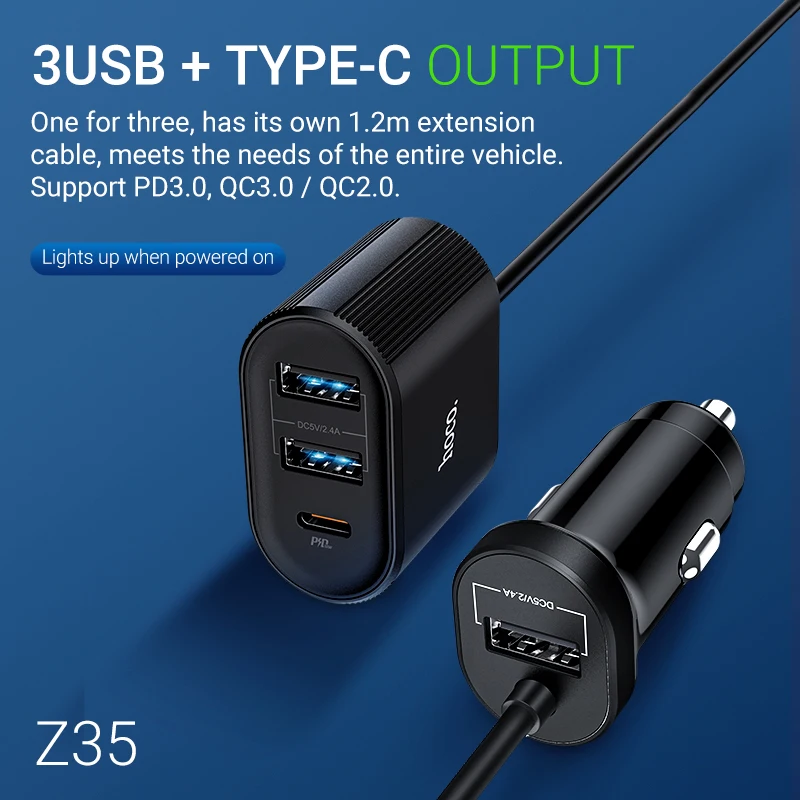 hoco автомобильное зарядное устройство 3 USB Type C PD QC3.0 AFC FCP быстрая зарядка
