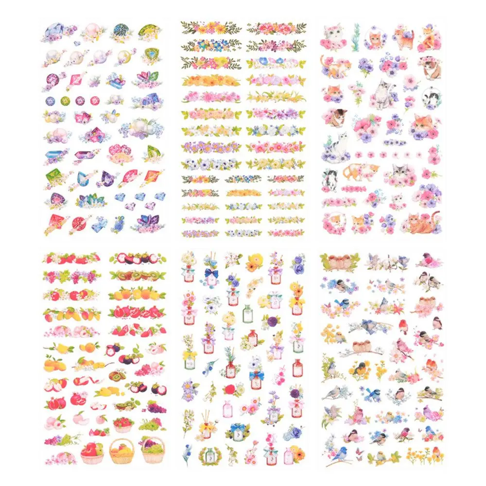 

6 Sheets Cartoon Flowers Cat Paper Stickers DIY Scrapbooking Notebook Diary Photo Decorations Label Stickers Kawaii Stationery