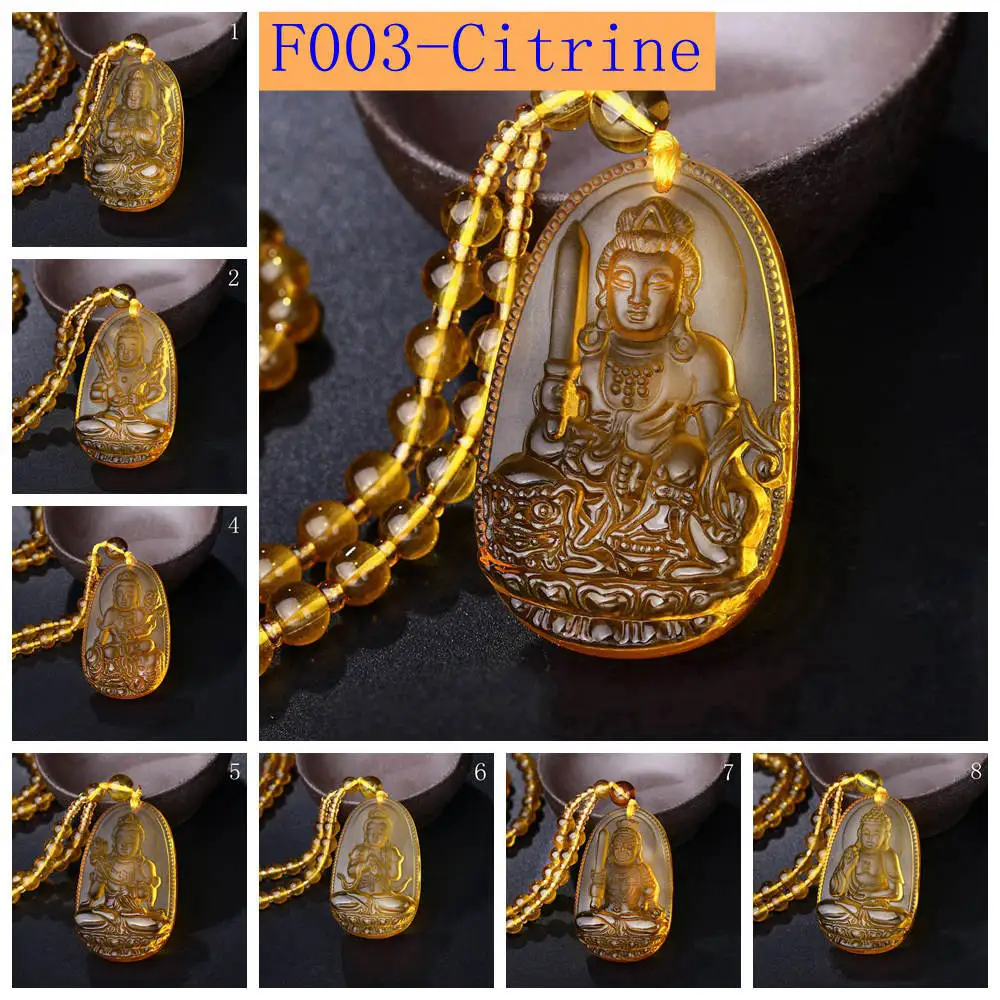 F003-Citrine Yumten ожерелье с Буддой кулон из природного кристалла камень резные счастливые аксессуары, цепочка на свитер blessding рейки драгоценный камень Guardian подарки кулоны женские ожирелье - Окраска металла: F003-Citrine