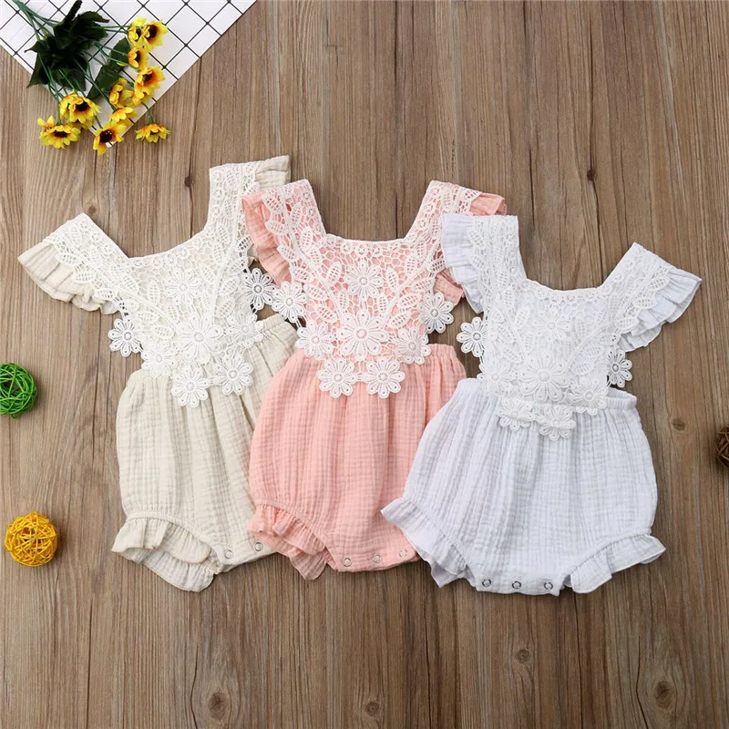 

Lace Romper Newborn Baby Girls Ruffles Lace Patchwork Romper Sleeveless Backless Jumpsuit Outfit Infant Baby Girl Clothes 0-18M