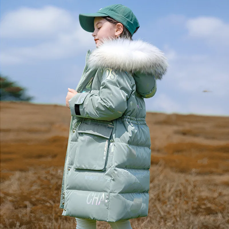 

Winter Down Jacket Girls 2021 Hooded Casual Clothing Children Down Coat With Fur Collar Solid Thick Waterproof Overcoat TZ63