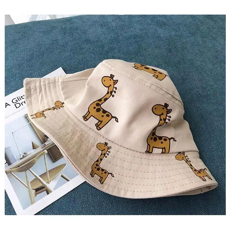Ni&ntilde;os de primavera y oto&ntilde;o sombreros de cubo de dibujos animados jirafa sombrero de Sol para ni&ntilde;as ni&ntilde;os al aire libre sombrero de playa Camping pesca gorra sombrero Panam&aacute;-1