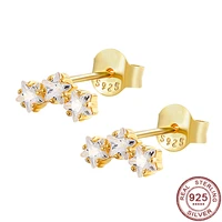 genuine 100 925 sterling silver star cz stones stud earrings luxury fashion ear fine jewelry for women wedding engagement girls