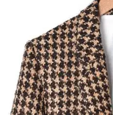 

2020 Autumn / Winter England Style Houndstooth One-button V Neck Wool Long Sleeve Blazer