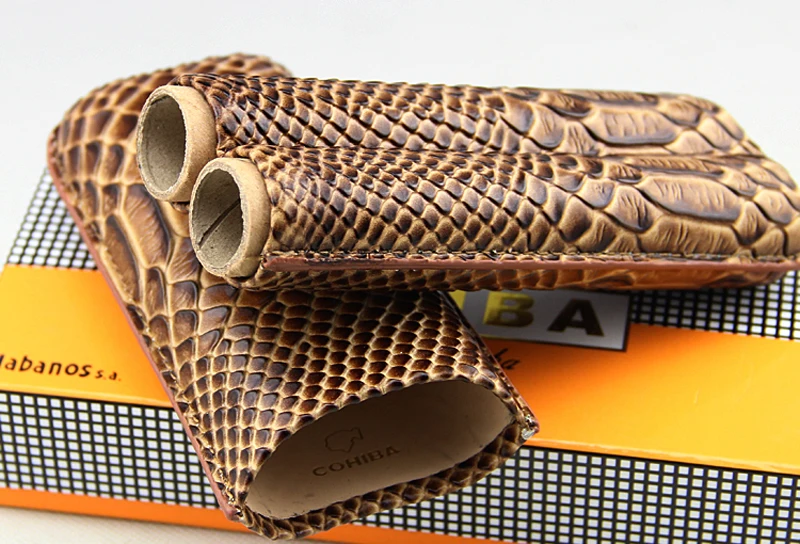 

COHIBA Noble Brown Crocodile Leather Cigar Case Professional Travel Humidor Can Hold 2 Cigars Smoking Tool