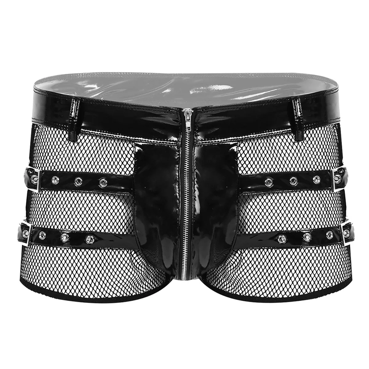 Мужские кожаные трусы боксёры синие из латекса на молнии|Боксеры| |