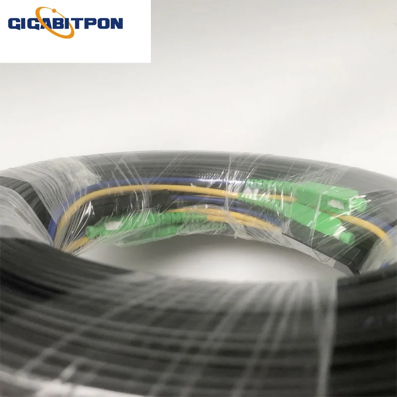 Single-mode SC APC ftth outdoor drop fiber optic cable 50M 100M 200M, with 4 connectors free shipping