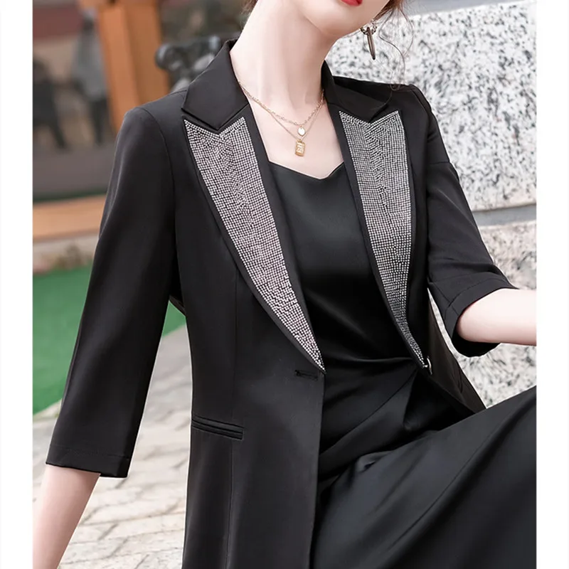 

Blue Oversize Blazer Slim Dress Suit Spring Summer 2021 Women Fashion Two Piece Ladies Elegant Black Jacket Suit Office Clothes