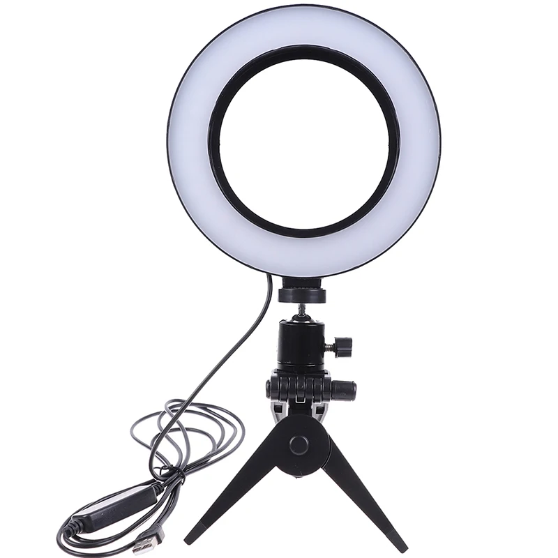 

Photography LED Selfie Ring Light 16CM Dimmable Camera Phone Ring Lamp 6inch With Table Tripods For Makeup Video Live Studio