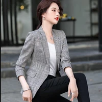 women autumn and winter temperament plaid suit coat long sleeve slim pockets office lady business work wear 3xl blazers jackets