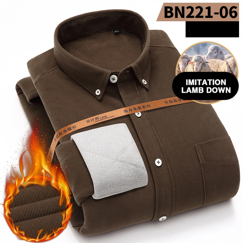 Winter Corduroy shirt men warm Casual Business luxury men's shirt Plus velvet thickening quality cotton long sleeve shirts male
