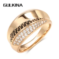 gulkina luxury geometric cross 585 rose gold ring natural black white zircon wedding rings for women fashion vintage jewelry