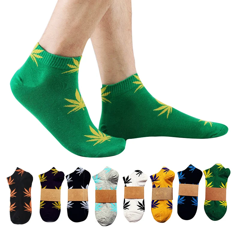 

1 Pair Maple Leaf Cotton Boat Socks Fashion Hemp Leaves Sock Trend For Korean Men Printed Women Skateboard Street Soft Spor