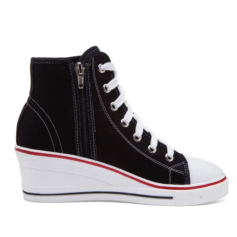 

Women Wedges Shoes Female Canvas Shoes 5 star Badge Zipper Casual Shoes New 2019 Spring Autumn High Top Wedges Boots Women Shoes
