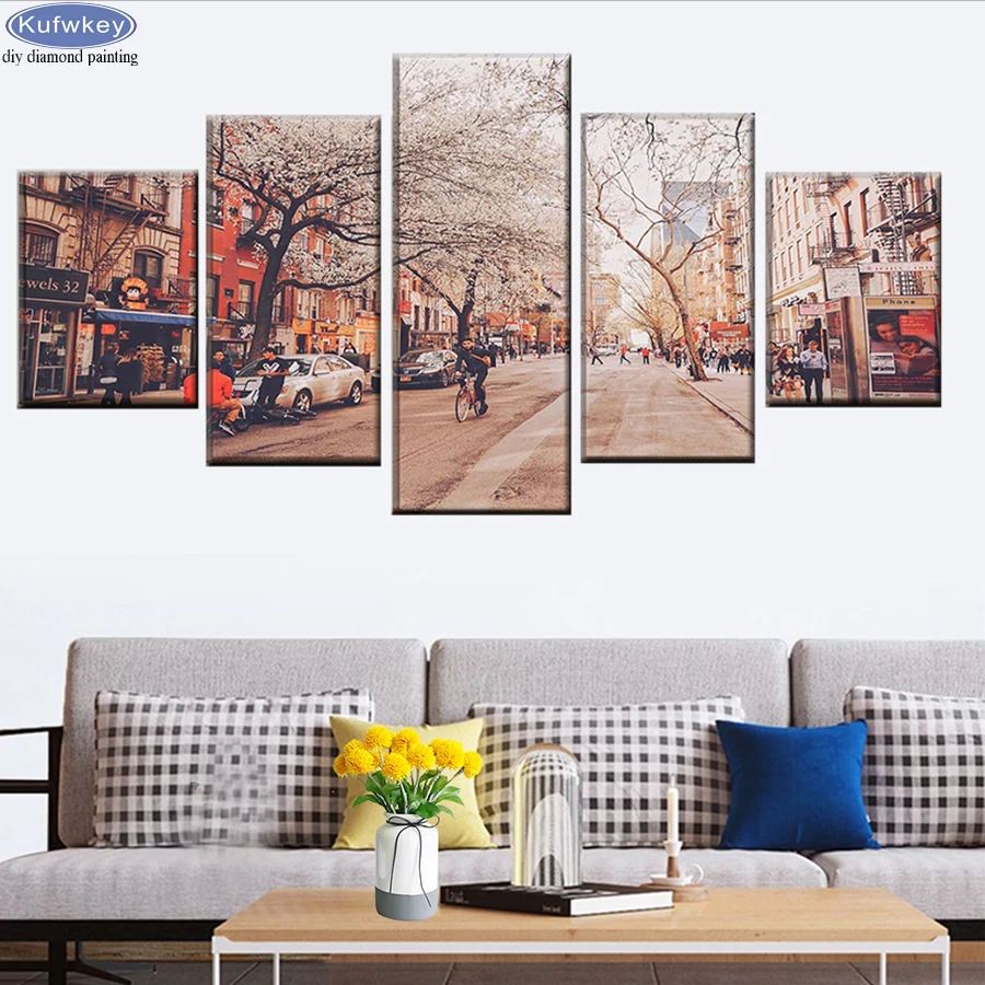Алмазная живопись Нью Йорк улица Сакура 5 шт. мозаика из страз полноразмерная