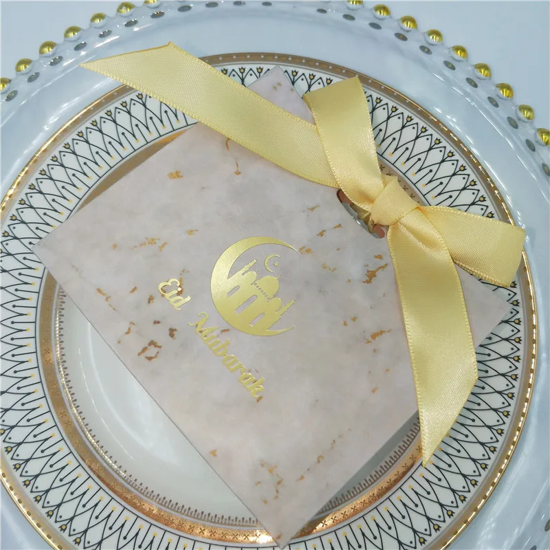

Eid Mubarak Decor New Marble Paper Gift Bag Muslim Islamic Party Supplies Candy Box Ramadan Decorations Chocolate Packaging Box