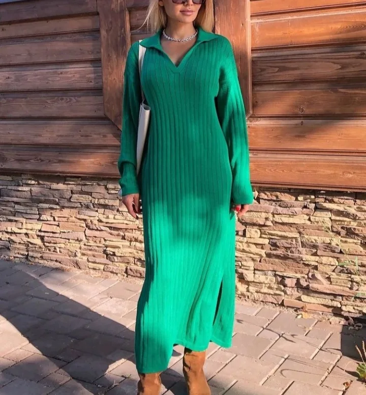 

Женское платье-свитер с длинным рукавом, до середины икры