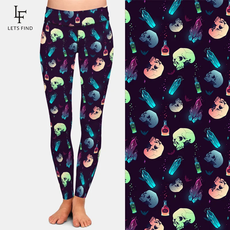 LETSFIND 2020 Хэллоуин стиль Череп и бутылки с ядовитым принтом женские брюки большого